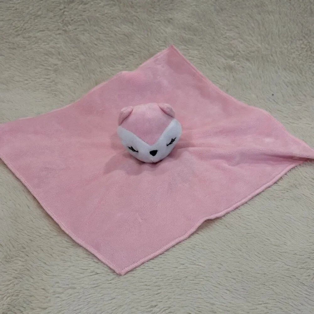 Small Pink White Fox Girls Baby Lovey 11” Plush Security Blanket Toy